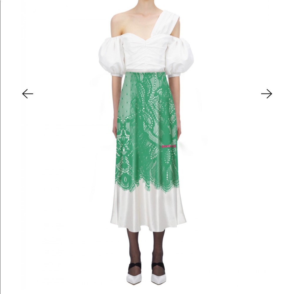 Self portrait Green Lace Printed Slip Skirt